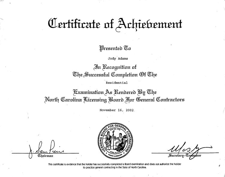 certificate of general conractor